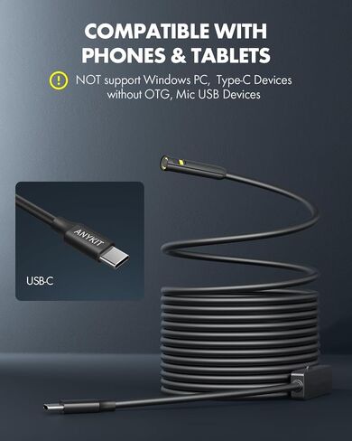 كاميرا منظار داخلي بعدسة مزدوجة مع ضوء، Anykit USB Borescope مع 8 مصابيح LED قابلة للتعديل، منظار داخلي مع كاميرا ثعبان شبه صلبة بطول 33 قدمًا، كاميرا فحص USB مقاومة للماء IP67 للهاتف والكمبيوتر اللوحي in Saudi Arabia