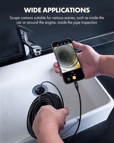 كاميرا منظار داخلي بعدسة مزدوجة مع ضوء، Anykit USB Borescope مع 8 مصابيح LED قابلة للتعديل، منظار داخلي مع كاميرا ثعبان شبه صلبة بطول 33 قدمًا، كاميرا فحص USB مقاومة للماء IP67 للهاتف والكمبيوتر اللوحي in Saudi Arabia
