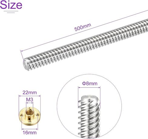 DMiotech 400mm Fully Thread Rod T8x2mm Lead Screw with Brass Nut Kit for 3D Printer, CNC Machine in Saudi Arabia