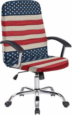 4th of July Office Chair Cover with Zipper, Universal Computer Desk Chair Cover Stretch Removable Rotating Chair Slipcovers Independence Day Flag Rustic Red Blue Office Chair Seat Cover Protector L in Saudi Arabia