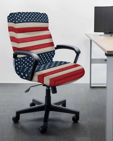 4th of July Office Chair Cover with Zipper, Universal Computer Desk Chair Cover Stretch Removable Rotating Chair Slipcovers Independence Day Flag Rustic Red Blue Office Chair Seat Cover Protector L in Saudi Arabia