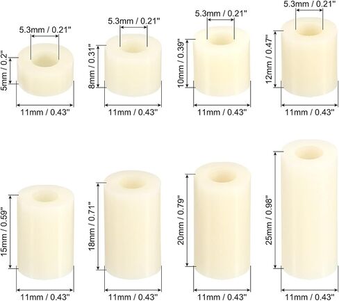 PATIKIL M5 Round Spacer Washer Set, 160 Pack Nylon 5,8,10,12,15,18,20,25mm Length for M5 Screws Block 3D Printer TV Wall Mounting Electrical Outlet, Beige in Saudi Arabia