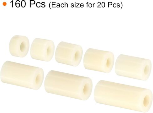 PATIKIL M5 Round Spacer Washer Set, 160 Pack Nylon 5,8,10,12,15,18,20,25mm Length for M5 Screws Block 3D Printer TV Wall Mounting Electrical Outlet, Beige in Saudi Arabia
