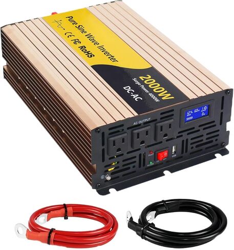 محول طاقة بموجة جيبية نقية 2000 واط، نظام مضخة مستنقع 2000 واط، 12 فولت تيار مستمر إلى 120 فولت تيار متردد مع شاشة عرض رقمية LCD، 3 منافذ تيار متردد، 2 مراوح تبريد، للمنزل، عربة سكن متنقلة، شاحنة، استخدام التخييم in Kuwait