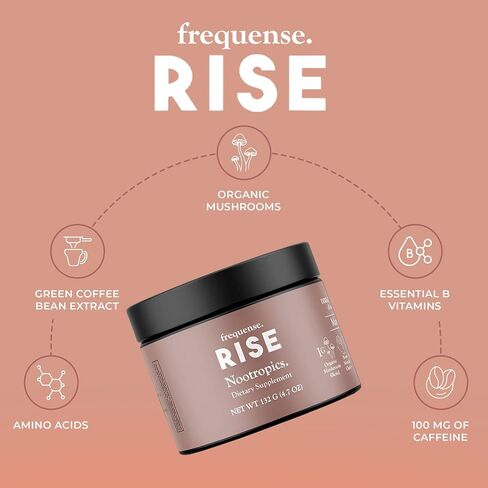 حوض Rise Nootropic - نكهة عصير المانجو والليمون - تعزيز الوظيفة الإدراكية والطاقة والوضوح - 7 مزيج من الفطر، وفيتامينات B، والأحماض الأمينية، ومستخلص حبوب القهوة الخضراء - عافية الدماغ والجسم - 132 جم in Saudi Arabia