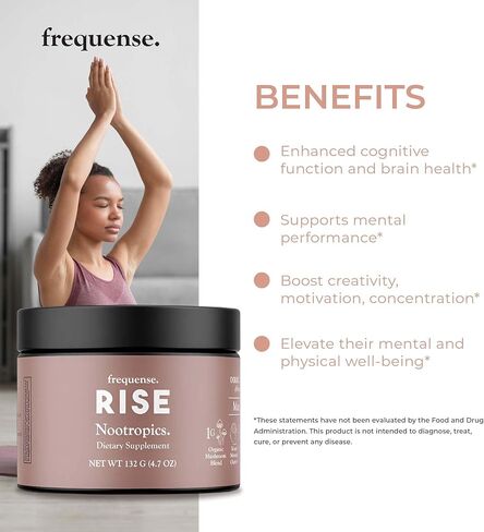 حوض Rise Nootropic - نكهة عصير المانجو والليمون - تعزيز الوظيفة الإدراكية والطاقة والوضوح - 7 مزيج من الفطر، وفيتامينات B، والأحماض الأمينية، ومستخلص حبوب القهوة الخضراء - عافية الدماغ والجسم - 132 جم in Saudi Arabia