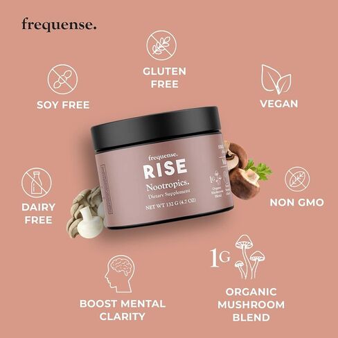 حوض Rise Nootropic - نكهة عصير المانجو والليمون - تعزيز الوظيفة الإدراكية والطاقة والوضوح - 7 مزيج من الفطر، وفيتامينات B، والأحماض الأمينية، ومستخلص حبوب القهوة الخضراء - عافية الدماغ والجسم - 132 جم in Saudi Arabia