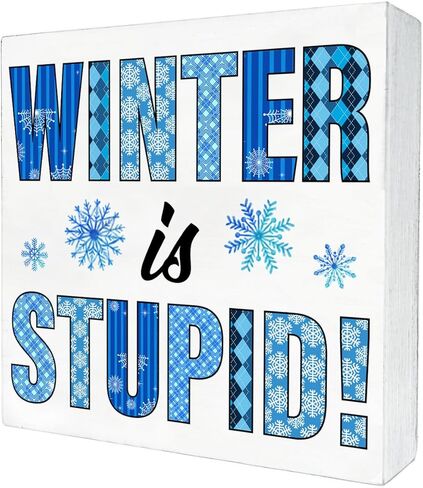 Funny Winter Sign Winter Snowflake Wood Sign Winter Holiday Decorative Sign for Home Porch Indoor Shelf 5"x 5" in Saudi Arabia