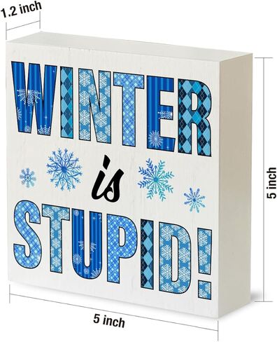 Funny Winter Sign Winter Snowflake Wood Sign Winter Holiday Decorative Sign for Home Porch Indoor Shelf 5"x 5" in Saudi Arabia