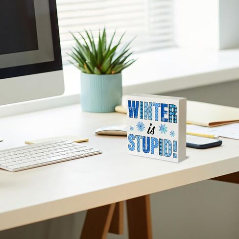 Funny Winter Sign Winter Snowflake Wood Sign Winter Holiday Decorative Sign for Home Porch Indoor Shelf 5"x 5" in Saudi Arabia