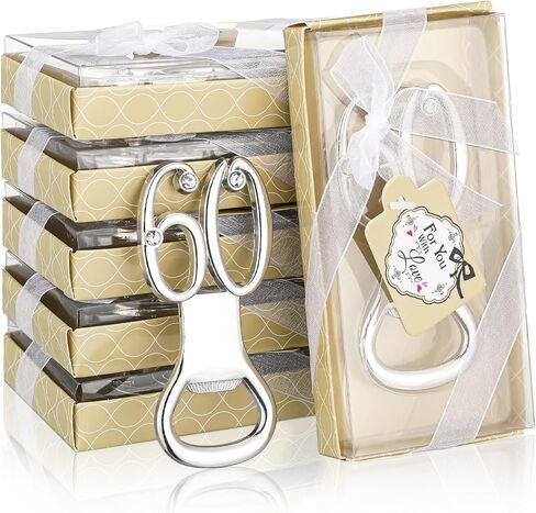 24 Pcs Silver Bottle Opener Set Birthday Party Favors for Guests with for You Tags, Wine Beer Opener Birthday Wedding Party Decorations Anniversaries Souvenirs Keepsake Gift (60th) in Kuwait