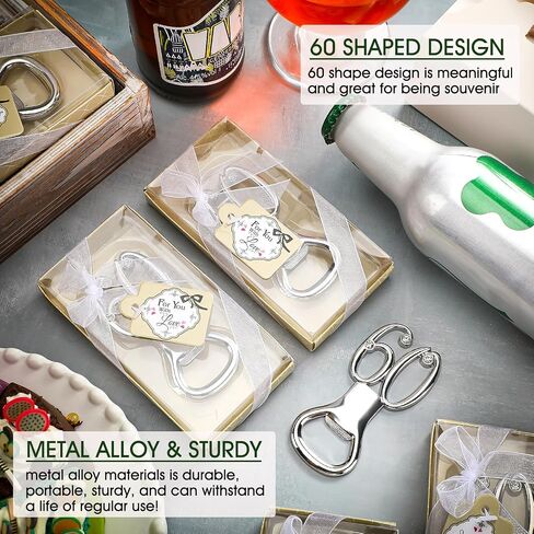 24 Pcs Silver Bottle Opener Set Birthday Party Favors for Guests with for You Tags, Wine Beer Opener Birthday Wedding Party Decorations Anniversaries Souvenirs Keepsake Gift (60th) in Kuwait