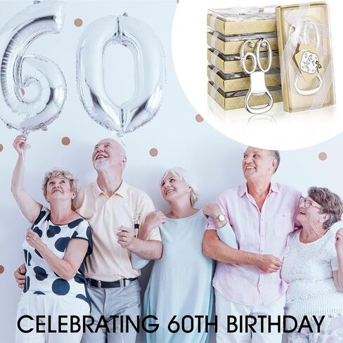 24 Pcs Silver Bottle Opener Set Birthday Party Favors for Guests with for You Tags, Wine Beer Opener Birthday Wedding Party Decorations Anniversaries Souvenirs Keepsake Gift (60th) in Kuwait