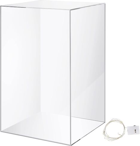 Clear Acrylic Display Boxes 9.8 x 9.8 x 15.8 Inch Tall Sculpture Stand with 9.8 ft Light String No Lid Hollow 5 Sided Display Cube Pedestal Display Tower Dust Cover Bin Multi Use Showcase in Saudi Arabia
