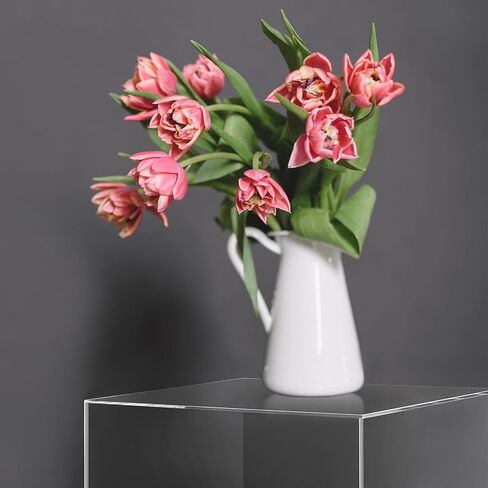 Clear Acrylic Display Boxes 9.8 x 9.8 x 15.8 Inch Tall Sculpture Stand with 9.8 ft Light String No Lid Hollow 5 Sided Display Cube Pedestal Display Tower Dust Cover Bin Multi Use Showcase in Saudi Arabia