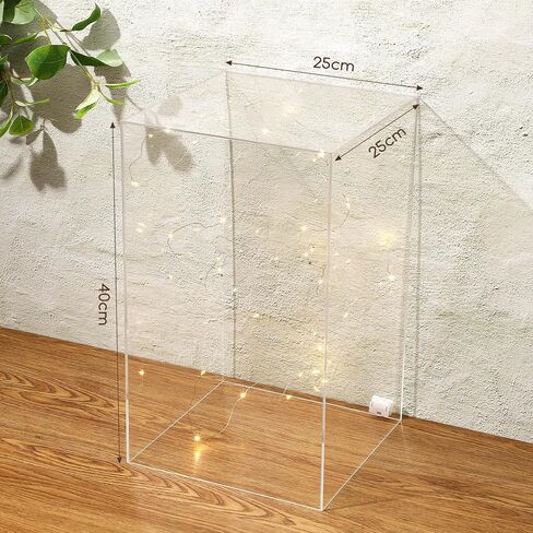 Clear Acrylic Display Boxes 9.8 x 9.8 x 15.8 Inch Tall Sculpture Stand with 9.8 ft Light String No Lid Hollow 5 Sided Display Cube Pedestal Display Tower Dust Cover Bin Multi Use Showcase in Saudi Arabia