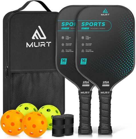 MURT Pickleball Paddles Set of 2, T700 Carbon Fiber Pickleball Rackets with Comfort Grip, High Grit & Spin, Honeycomb Core, Pickleball Gifts, 16mm - 2024 USAPA Approved in Saudi Arabia