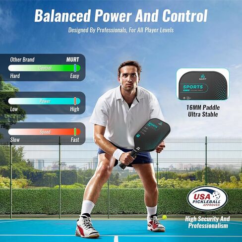 MURT Pickleball Paddles Set of 2, T700 Carbon Fiber Pickleball Rackets with Comfort Grip, High Grit & Spin, Honeycomb Core, Pickleball Gifts, 16mm - 2024 USAPA Approved in Saudi Arabia