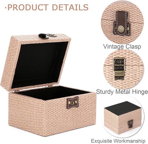 Hipiwe Square Jewelry Box Treasure Chest Storage Wooden Decorative Trinket Jewelry Box with Clasp Memento Case Box Keepsake Jewelry Organizer Box Gift for Women Men,Medium in Kuwait
