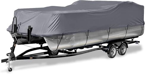 غطاء قارب عائم قابل للمقطورة، غطاء قارب مقاوم للأشعة فوق البنفسجية مقاوم للماء شديد التحمل 600D للقارب العائم وقارب سطح السفينة، يناسب طوله من 17 إلى 20 قدمًا، وعرض الشعاع يصل إلى 102 بوصة، رمادي in Kuwait