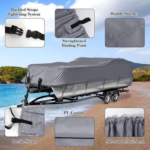 غطاء قارب عائم قابل للمقطورة، غطاء قارب مقاوم للأشعة فوق البنفسجية مقاوم للماء شديد التحمل 600D للقارب العائم وقارب سطح السفينة، يناسب طوله من 17 إلى 20 قدمًا، وعرض الشعاع يصل إلى 102 بوصة، رمادي in Kuwait