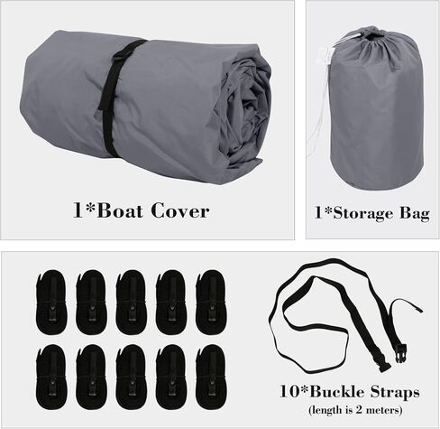 غطاء قارب عائم قابل للمقطورة، غطاء قارب مقاوم للأشعة فوق البنفسجية مقاوم للماء شديد التحمل 600D للقارب العائم وقارب سطح السفينة، يناسب طوله من 17 إلى 20 قدمًا، وعرض الشعاع يصل إلى 102 بوصة، رمادي in Kuwait