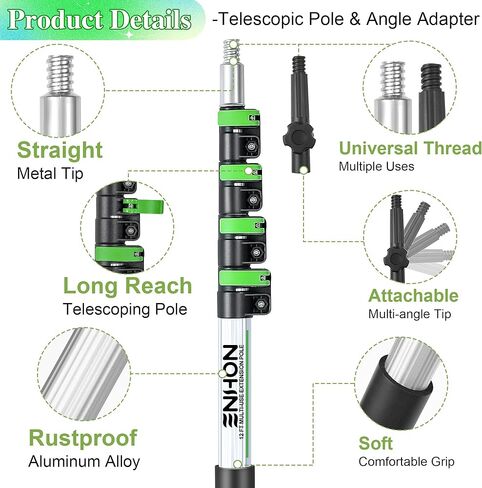 مبدل لمبة الإضاءة من إنهون للأسقف العالية والأضواء المريحة مع عمود تمديد تلسكوبي بطول 3 إلى 12 قدم، ومحول زاوية ومنفضة ريش، أداة إزالة مصباح السقف بالشفط لوظيفة الإضاءة in Kuwait