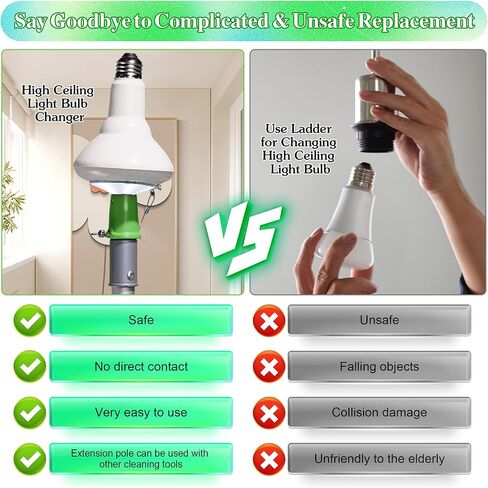 مبدل لمبة الإضاءة من إنهون للأسقف العالية والأضواء المريحة مع عمود تمديد تلسكوبي بطول 3 إلى 12 قدم، ومحول زاوية ومنفضة ريش، أداة إزالة مصباح السقف بالشفط لوظيفة الإضاءة in Kuwait