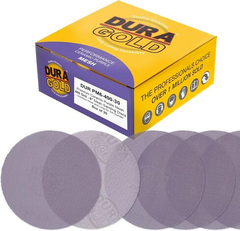 Dura-Gold Premium 400 Grit 6" Purple Ceramic Mesh Sanding Discs, Box of 30 - Dustless Hook & Loop Backing Sandpaper for DA & Random Orbital Sanders - Long-Lasting Fast Cut - Woodworking, Auto Paint in Saudi Arabia