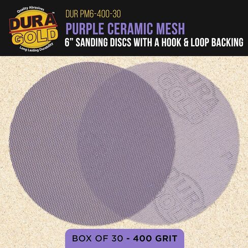 Dura-Gold Premium 400 Grit 6" Purple Ceramic Mesh Sanding Discs, Box of 30 - Dustless Hook & Loop Backing Sandpaper for DA & Random Orbital Sanders - Long-Lasting Fast Cut - Woodworking, Auto Paint in Saudi Arabia