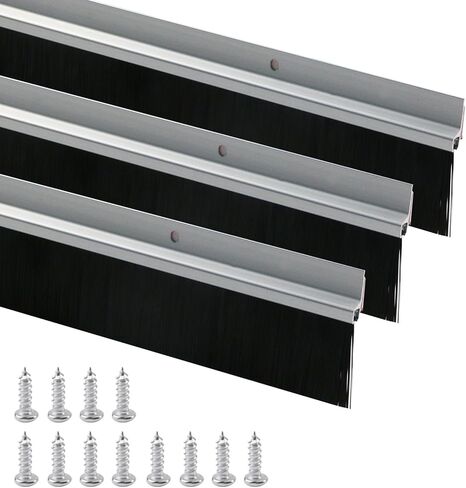 Geesatis Weatherstrip Door Sweep 40 x 2.4 بوصة 3 قطع أداة مسح الباب مع فرشاة PP ناعمة، ختم فرشاة المرآب الاجتياح للباب (فضي) in Kuwait