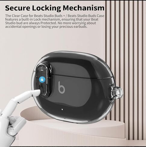 Olytop for Beats Studio Buds/Buds + Clear Case with Lock 2021/2023, Soft Transparent TPU Protective Cover Skin with Keychain Women Men for Beat Studio Buds/Buds Plus Earbuds - Pink in Kuwait