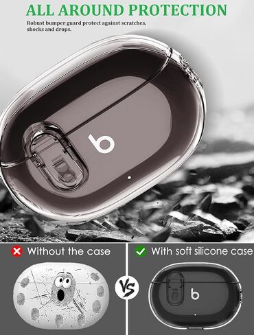 Olytop for Beats Studio Buds/Buds + Clear Case with Lock 2021/2023, Soft Transparent TPU Protective Cover Skin with Keychain Women Men for Beat Studio Buds/Buds Plus Earbuds - Pink in Kuwait