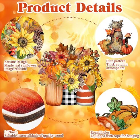 Kigley 36 Pcs Fall Tree Decorations Thanksgiving Gnomes Ornaments for Tree Wooden Hanging Ornaments Pumpkins Leaves Flowers Cutouts Autumn Decorations Truck Hanging Pendant for Holiday Party Supply in Kuwait