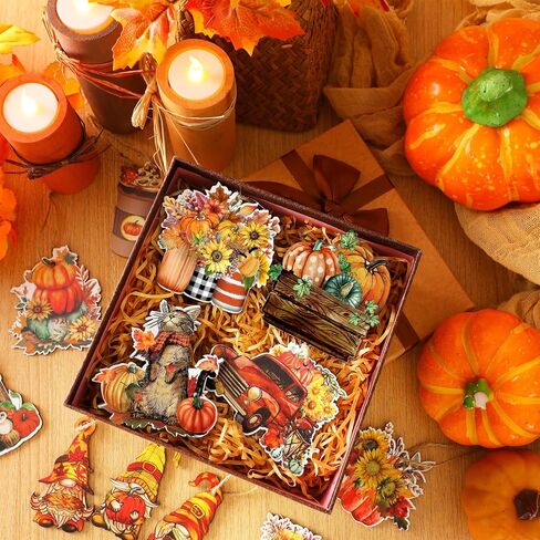 Kigley 36 Pcs Fall Tree Decorations Thanksgiving Gnomes Ornaments for Tree Wooden Hanging Ornaments Pumpkins Leaves Flowers Cutouts Autumn Decorations Truck Hanging Pendant for Holiday Party Supply in Kuwait