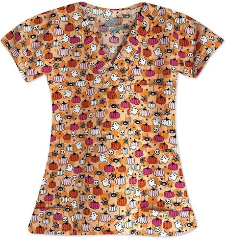 Halloween Scrub Top for Women, V-Neck, Sizes XS-3XL in Saudi Arabia