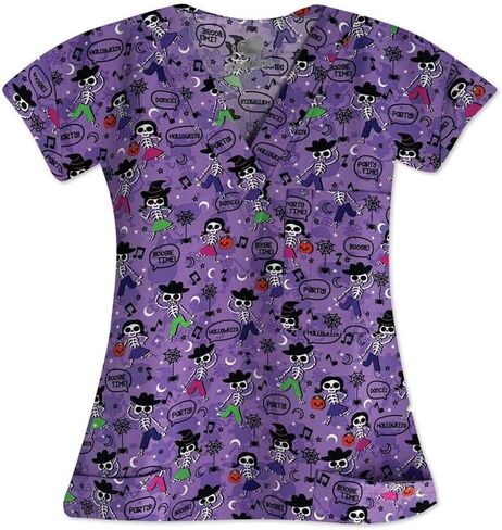 Halloween Scrub Top for Women, V-Neck, Sizes XS-3XL in Saudi Arabia