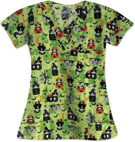 Halloween Scrub Top for Women, V-Neck, Sizes XS-3XL in Saudi Arabia