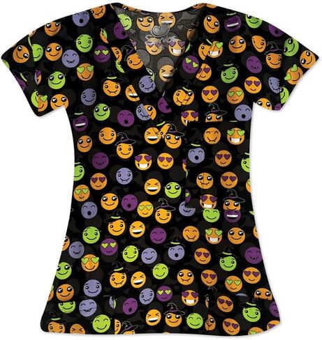 Halloween Scrub Top for Women, V-Neck, Sizes XS-3XL in Saudi Arabia