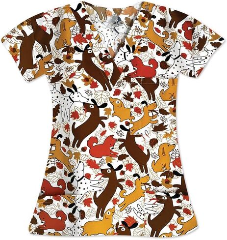Halloween Scrub Top for Women, V-Neck, Sizes XS-3XL in Saudi Arabia