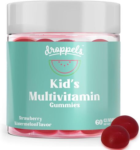 علكات الفيتامينات المتعددة للأطفال مع حمض الفوليك والزنك والحديد والفيتامينات الأساسية للأطفال | فيتامينات متعددة نباتية وغير معدلة وراثيًا لدعم مناعة الأطفال والصحة العامة | الفراولة والبطيخ، 60 قطعة in Kuwait