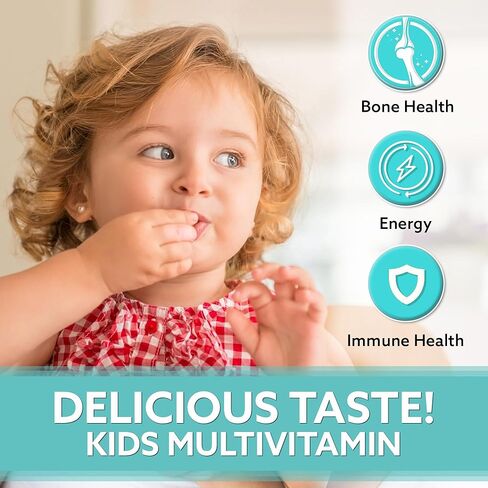 علكات الفيتامينات المتعددة للأطفال مع حمض الفوليك والزنك والحديد والفيتامينات الأساسية للأطفال | فيتامينات متعددة نباتية وغير معدلة وراثيًا لدعم مناعة الأطفال والصحة العامة | الفراولة والبطيخ، 60 قطعة in Kuwait