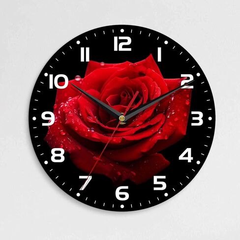 Wall Clock, 10 Inch Silent Non-Ticking Home Kitchen Decor, Battery Operated for Bathroom Bedroom Living Room Office(Red Roses) in Saudi Arabia