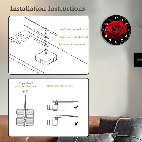 Wall Clock, 10 Inch Silent Non-Ticking Home Kitchen Decor, Battery Operated for Bathroom Bedroom Living Room Office(Red Roses) in Saudi Arabia