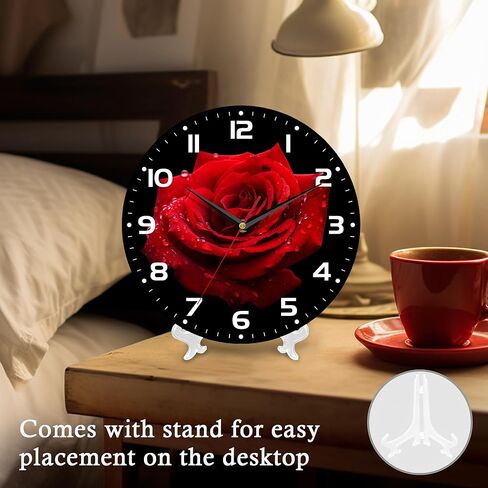 Wall Clock, 10 Inch Silent Non-Ticking Home Kitchen Decor, Battery Operated for Bathroom Bedroom Living Room Office(Red Roses) in Saudi Arabia
