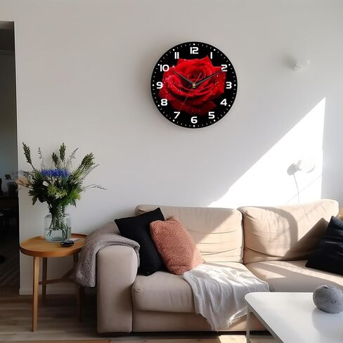 Wall Clock, 10 Inch Silent Non-Ticking Home Kitchen Decor, Battery Operated for Bathroom Bedroom Living Room Office(Red Roses) in Saudi Arabia