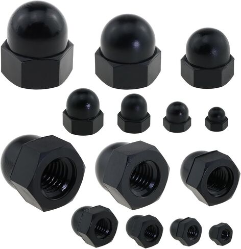 140PCS Black M3, M4, M5, M6, M8, M10, M12 Hex Protector Cap Assortment Kit Nylon Dome Acorn Bolt Cup Nuts Set for Protecting Hexagon Shaped Threads Rods Studs and Bolts in Saudi Arabia