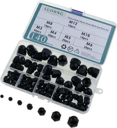 140PCS Black M3, M4, M5, M6, M8, M10, M12 Hex Protector Cap Assortment Kit Nylon Dome Acorn Bolt Cup Nuts Set for Protecting Hexagon Shaped Threads Rods Studs and Bolts in Saudi Arabia