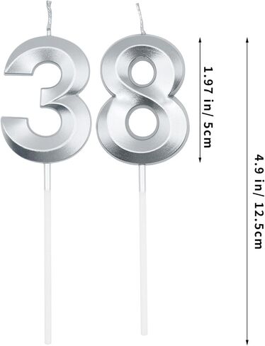 شموع عيد الميلاد 38 و83 الفضية للكعك، رقم 38 83 شمعة كعكة كب كيك لتزيين حفلات أعياد الميلاد in Kuwait