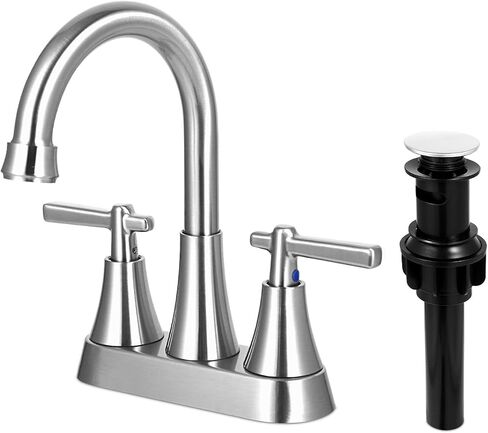 Bathroom Faucet, Bathroom Sink Faucet 3 Hole 4 Inch, Stainless Steel Lead-Free 2 Handles Centerset, with Pop-up Drain and 2 Supply Hoses for Bathroom RV Villas Vanity in Saudi Arabia